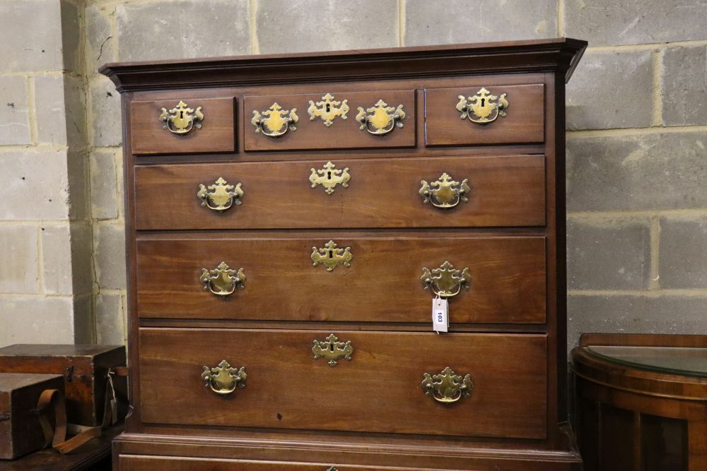 A mid-18th century mahogany chest on chest, width 110cm depth 55cm height 197cm (a.f.)
